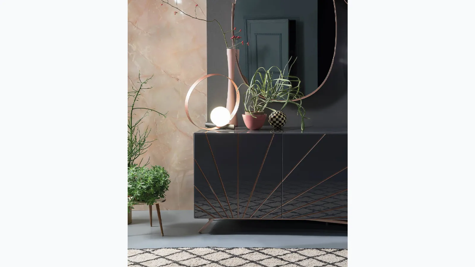Solaris high gloss graphite lacquered wooden sideboard by Riflessi.
