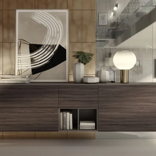 Wall-mounted sideboard in dark grey Supreme finish elm Ingrid by S75