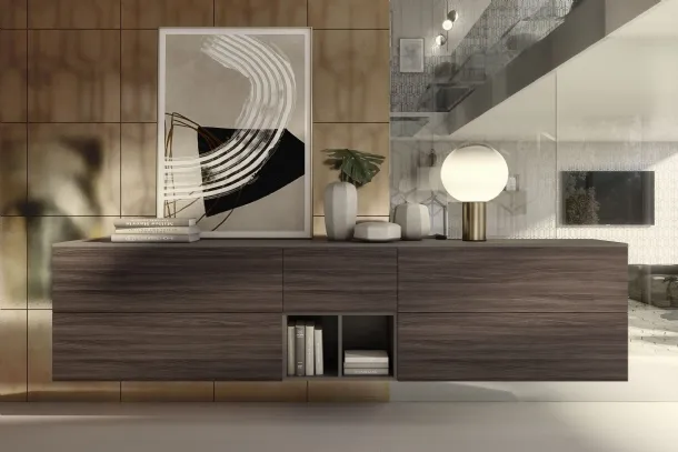 Wall-mounted sideboard in dark grey Supreme finish elm Ingrid by S75