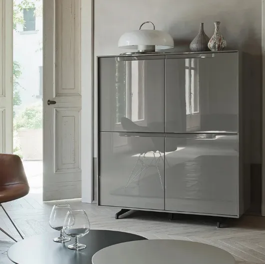 Media Unit Vela 03 in glossy Slate lacquer by Sangiacomo