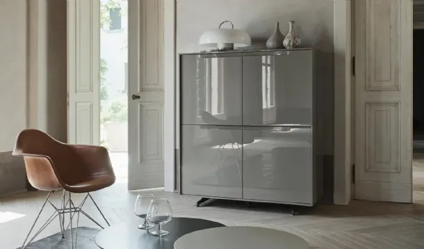 Media Unit Vela 03 in glossy Slate lacquer by Sangiacomo