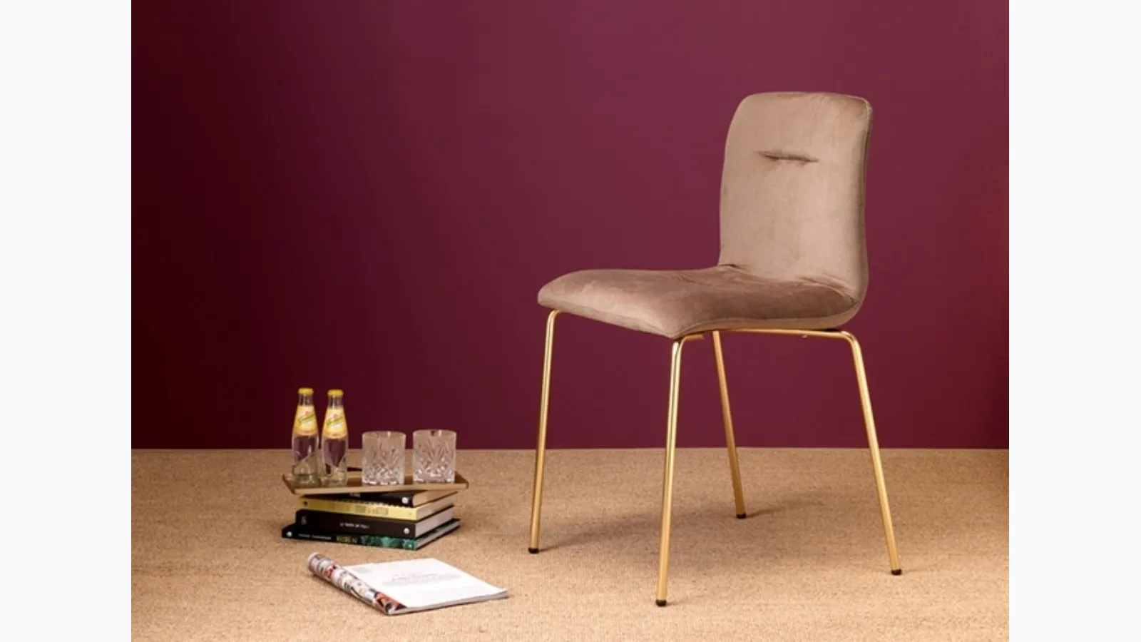 Alice Pop chair with metal frame and seat covered in Scab Design velvet.