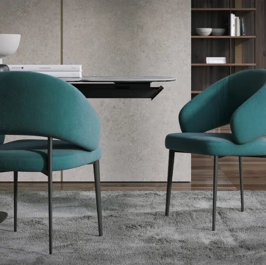 Astra chair upholstered in fabric by Tonin Casa.