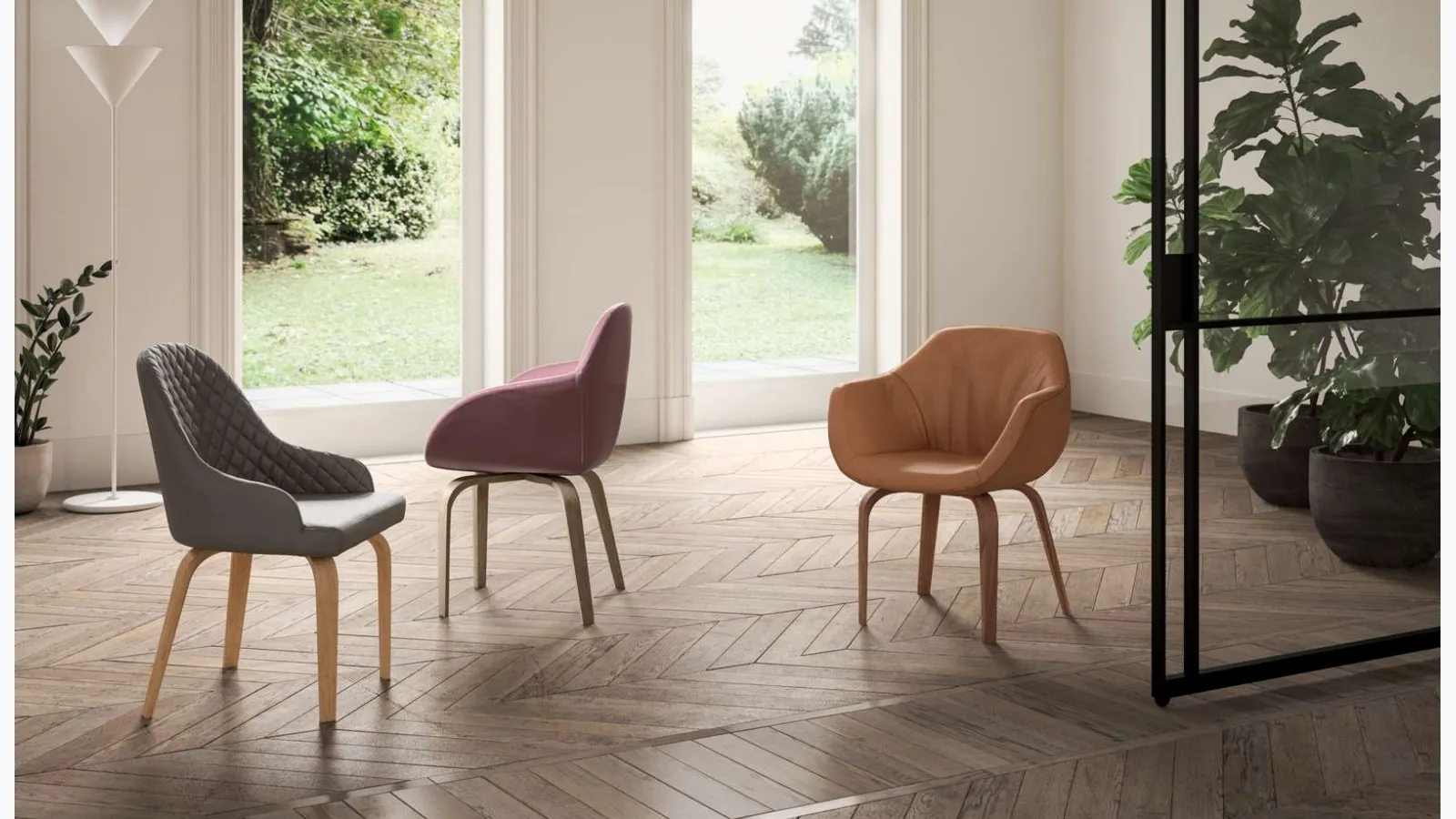 Athens leather chair with wooden legs by Ozzio.