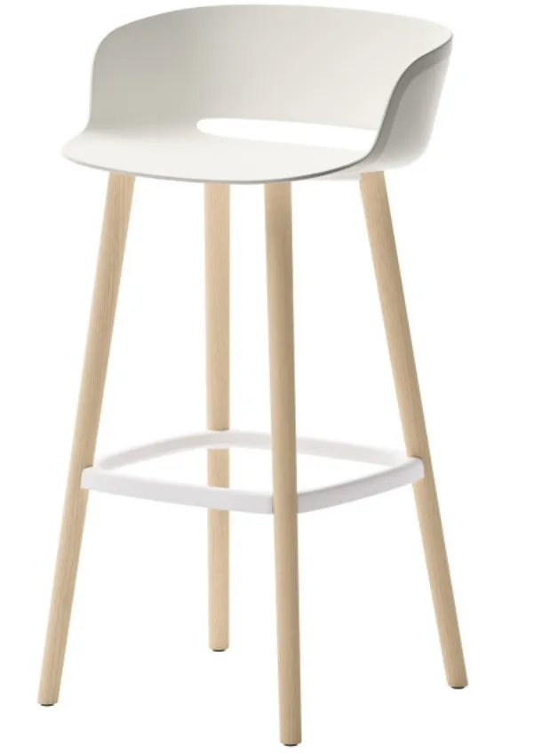Babila stool in technopolymer with a wooden structure by Veneta Cucine.