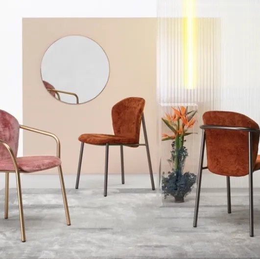 Chair in upholstered fabric with tubular steel structure with or without armrests Finn Scab Design