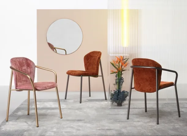 Chair in upholstered fabric with tubular steel structure with or without armrests Finn Scab Design