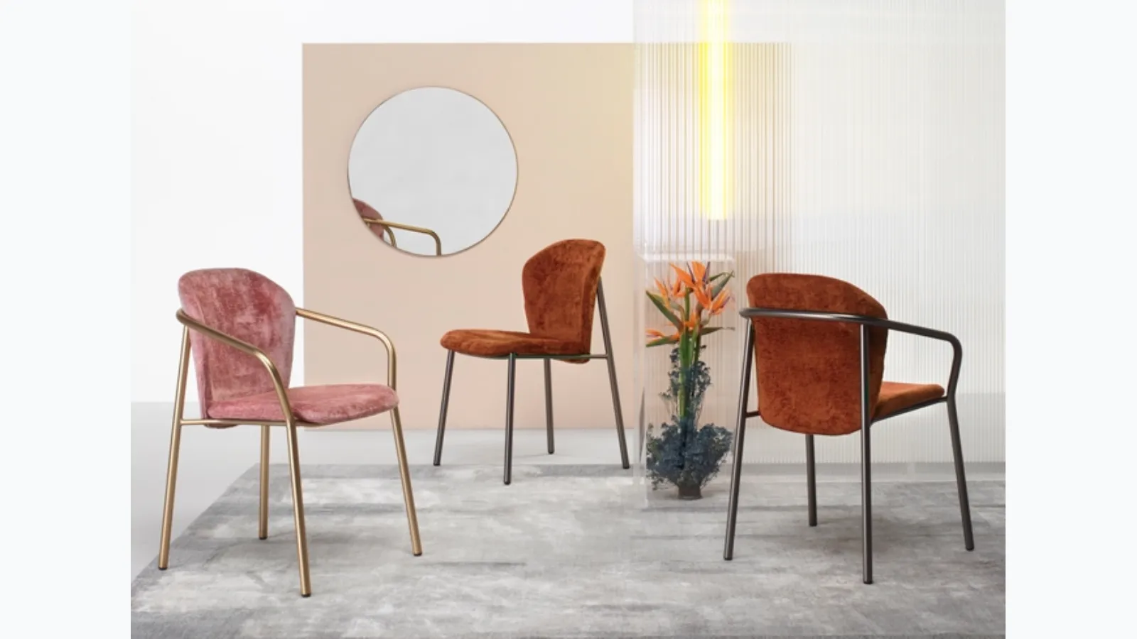 Chair in upholstered fabric with tubular steel structure with or without armrests Finn Scab Design