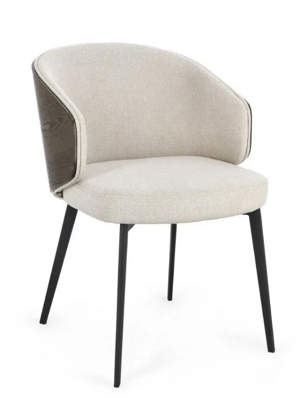 Kinsley light chair in upholstered fabric and ash wood by Bizzotto