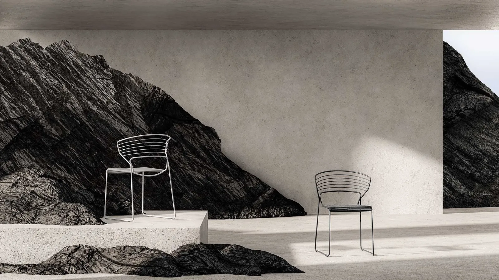 Koki Wire chair in steel with rope seat by Desalto.