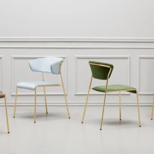 Chair and elegant stool in fabric with steel structure brass finish Lisa by Scab Design