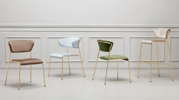 Chair and elegant stool in fabric with steel structure brass finish Lisa by Scab Design