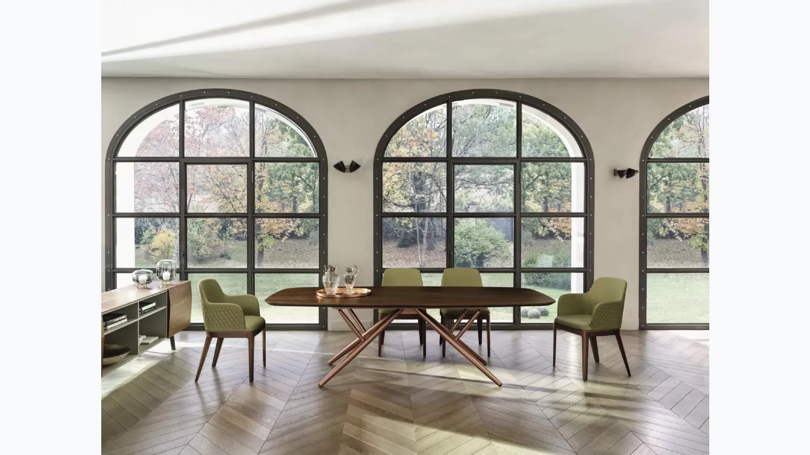 Margot chair upholstered in leather by Bontempi