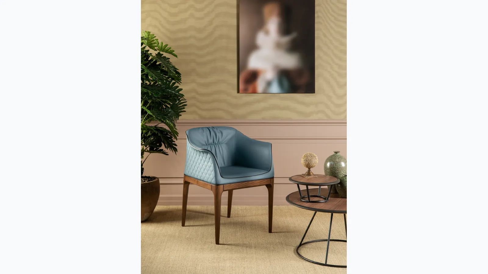 Mivida leather chair with diamond quilted backrest and Elite wood structure by Tonin Casa