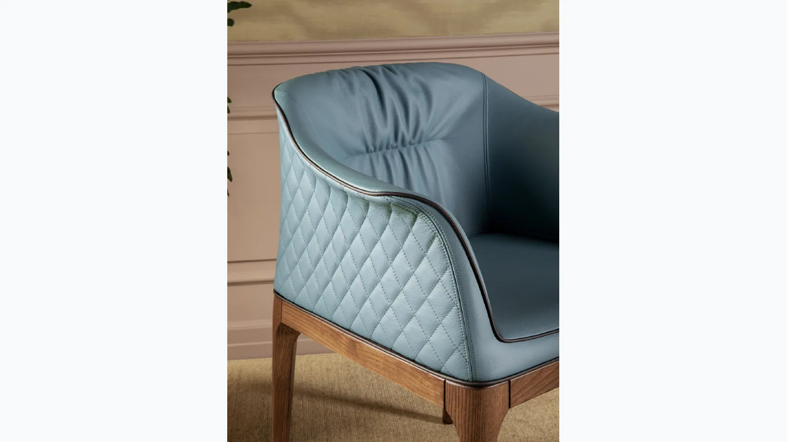 Mivida chair in leather with quilted rhombus backrest, Elite by Tonin Casa.