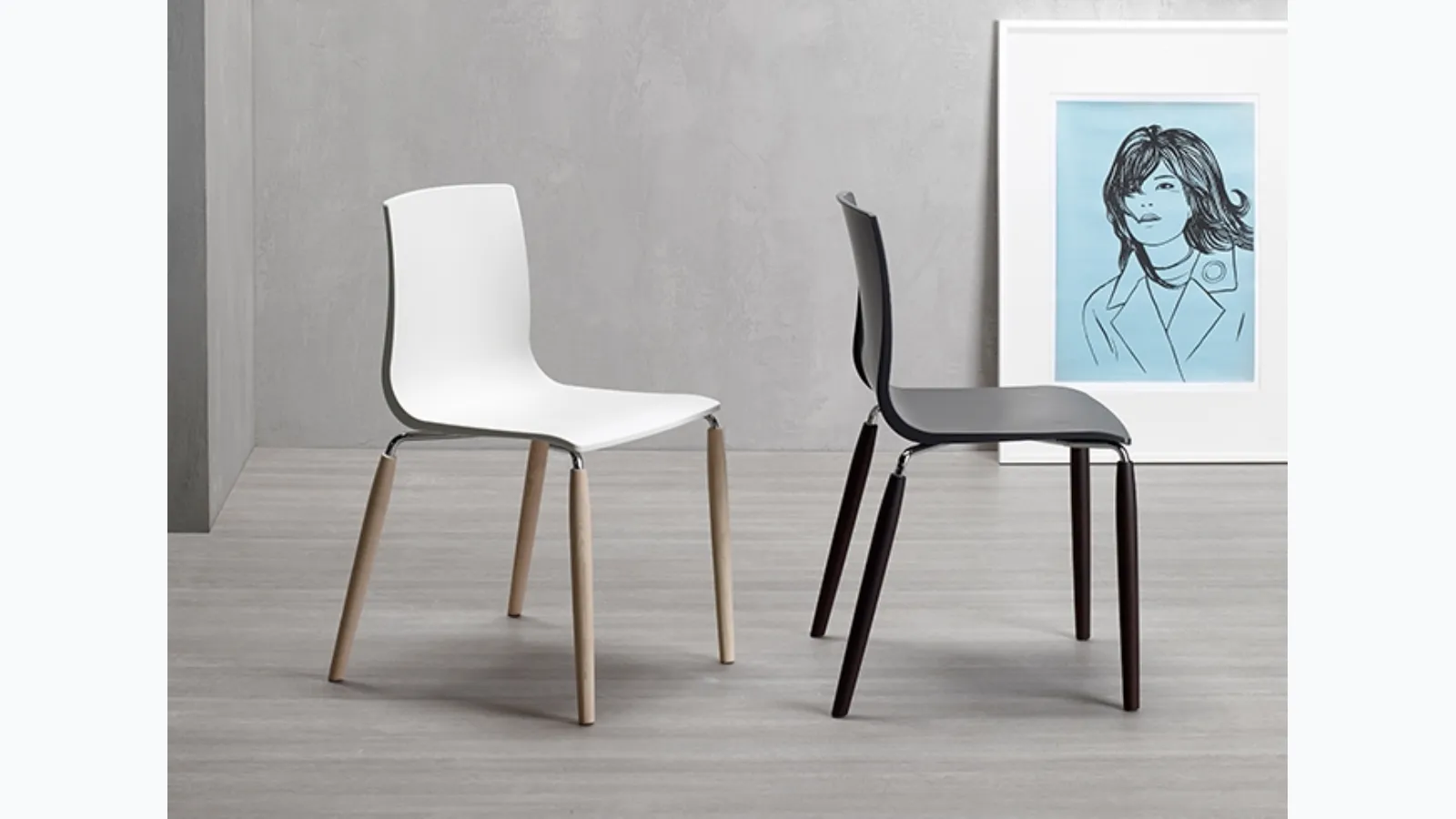 Chair with recyclable technopolymer shell and solid wood legs Natural Alice by Scab Design