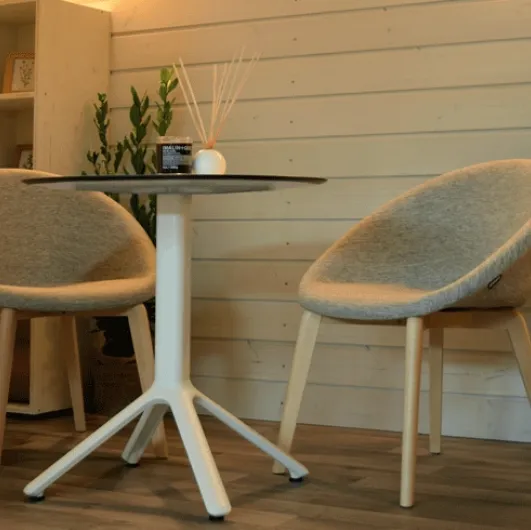 Giulia Pop Natural Chair with solid wood frame and fabric upholstered seat by Scab Design