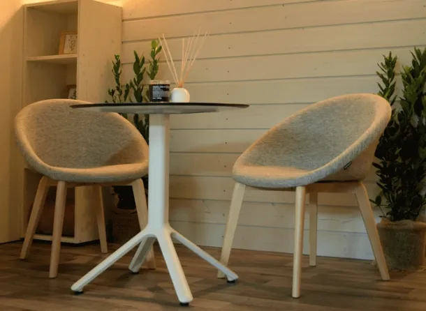 Giulia Pop Natural Chair with solid wood frame and fabric upholstered seat by Scab Design