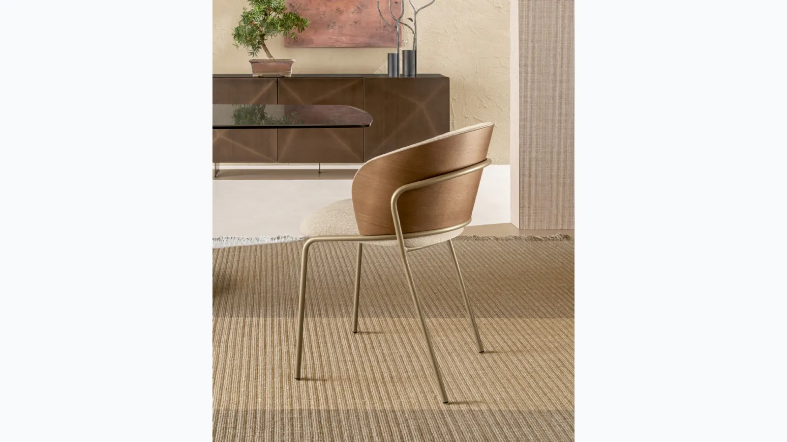 Panarea fabric chair with oak backrest by Riflessi