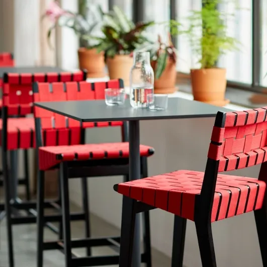 Risom Barstool in fabric and wood by Knoll