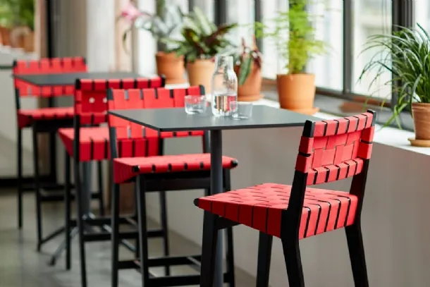 Risom Barstool in fabric and wood by Knoll