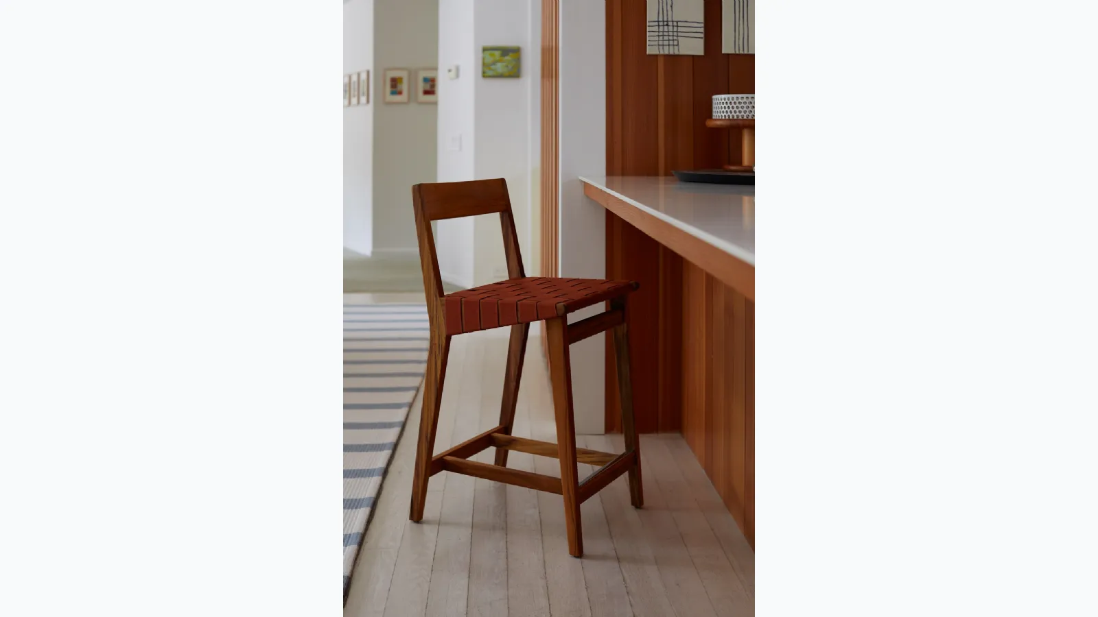 Risom Barstool in fabric and wood by Knoll