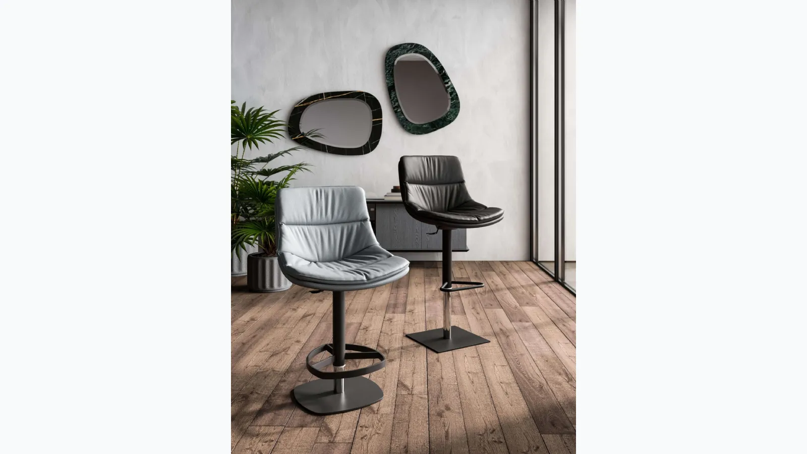 Leather stools Noa and Coco by Ozzio