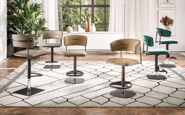 Stools Persy|Petra|Logan|Lia|Adam and Alida in fabric, leather or eco-leather by