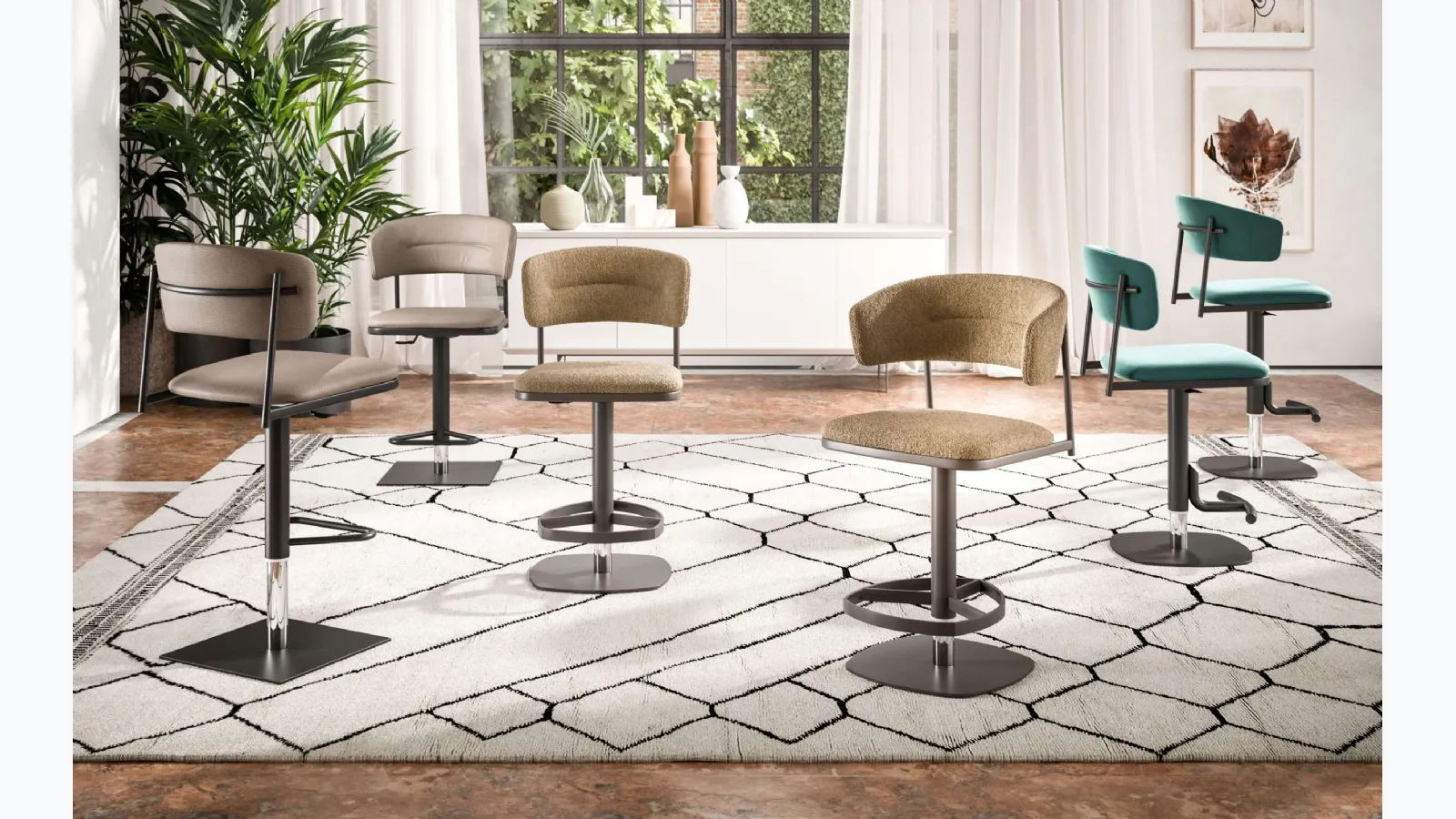 Stools Persy|Petra|Logan|Lia|Adam and Alida in fabric, leather or eco-leather by
