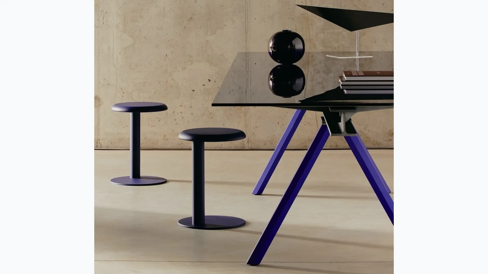 Strong lacquered metal stool by Desalto.