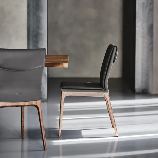 Leather chair with wooden legs Sofia by Cattelan Italia.