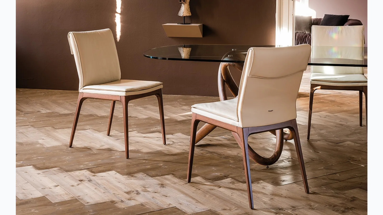 Leather chair with wooden legs Sofia by Cattelan Italia.