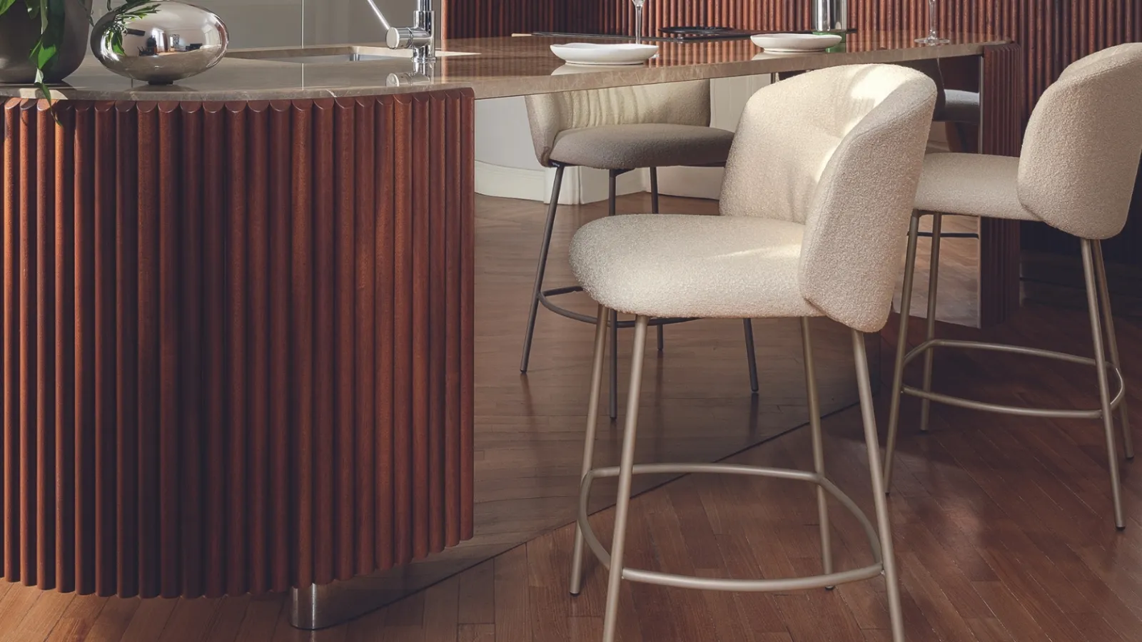 Sweet fabric padded stool by Calligaris.