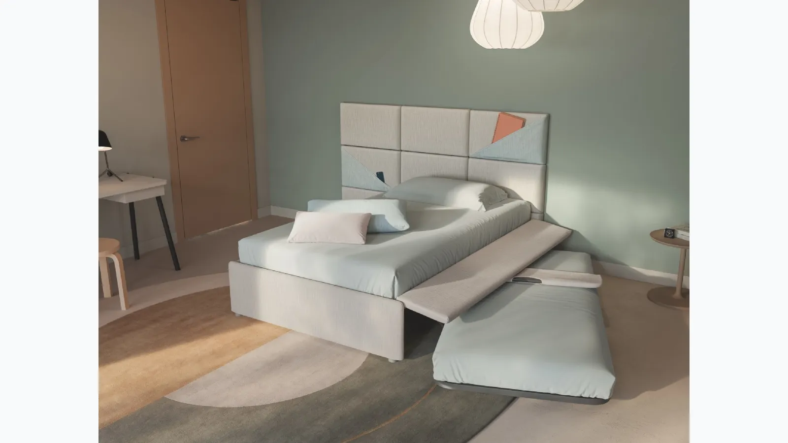 Single bed with pull-out bed, Marlene boiserie by Twils.