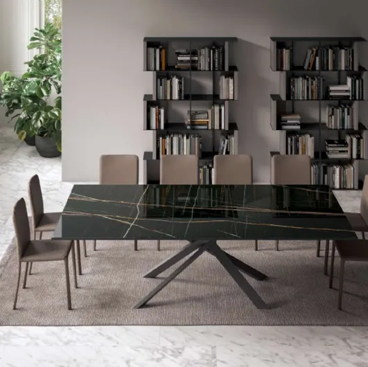 4x4 extendable table in Marble Glass by Ozzio
