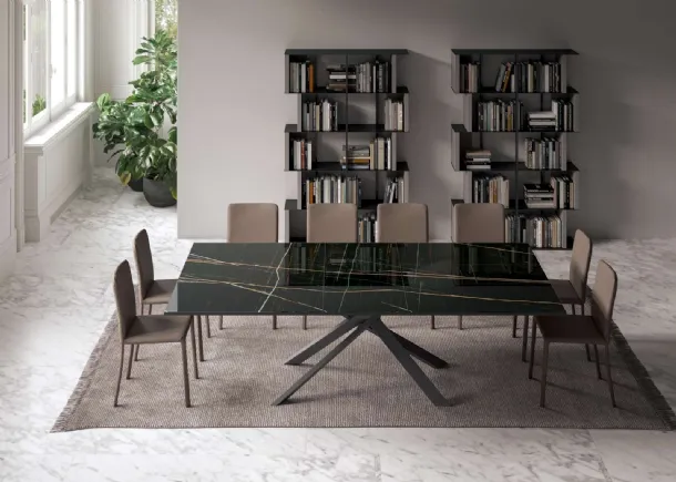 4x4 extendable table in Marble Glass by Ozzio