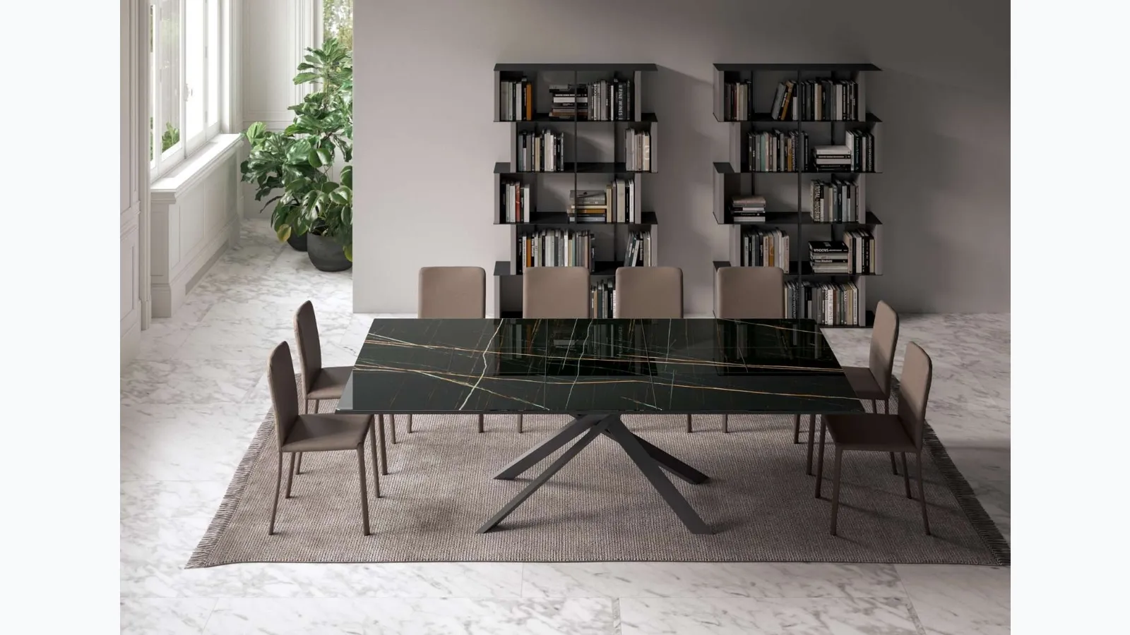 4x4 extendable table in Marble Glass by Ozzio
