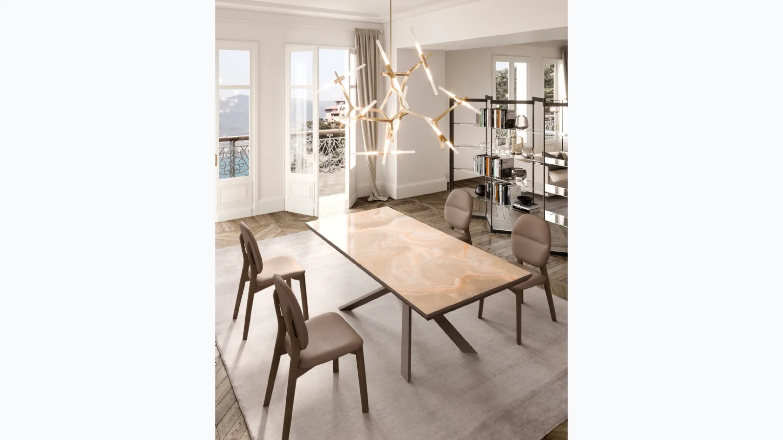 Extendable table 4x4 in Marble Glass by Ozzio.