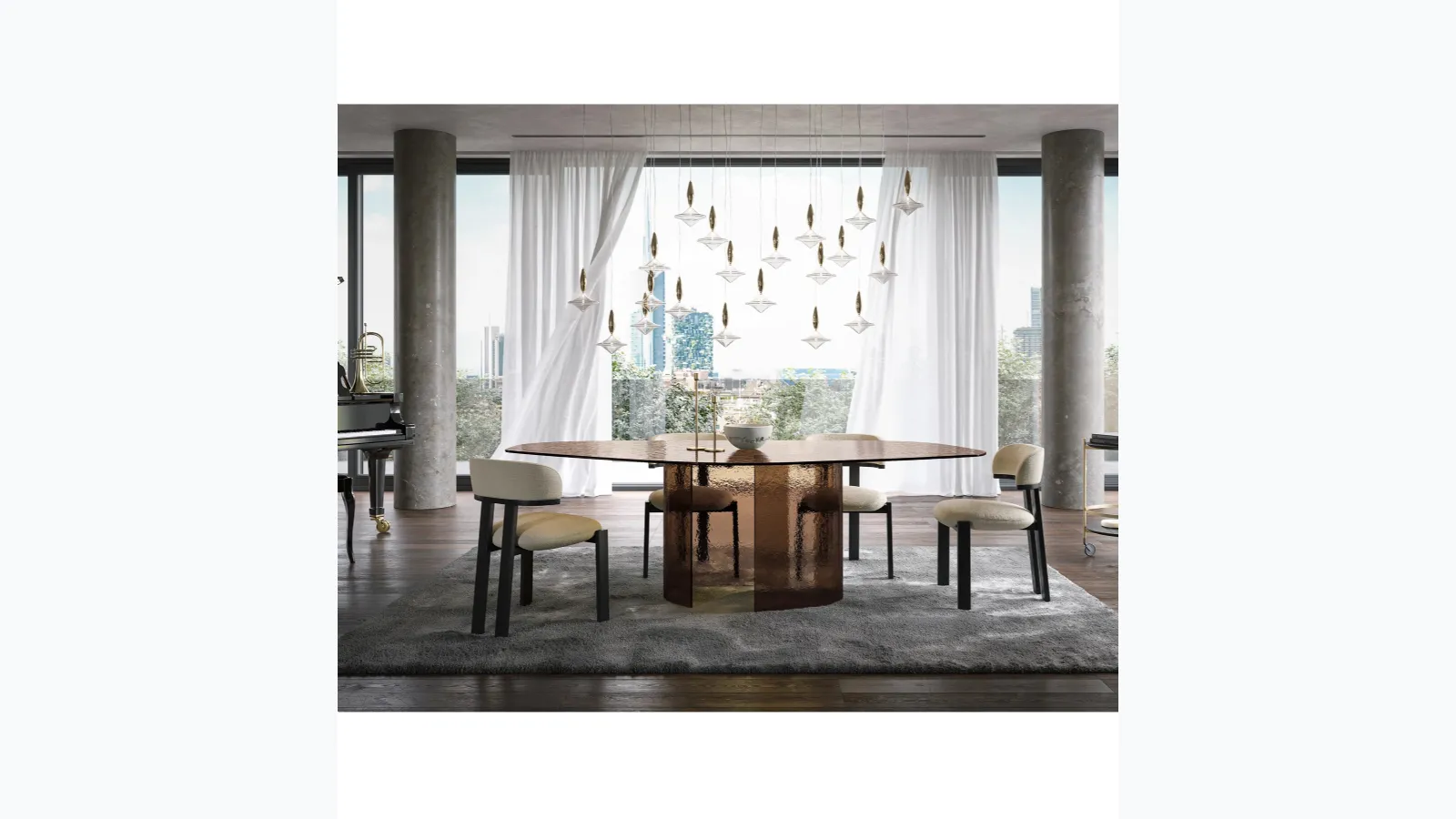 Curved and hammered glass table Ablos by Tonin Casa.