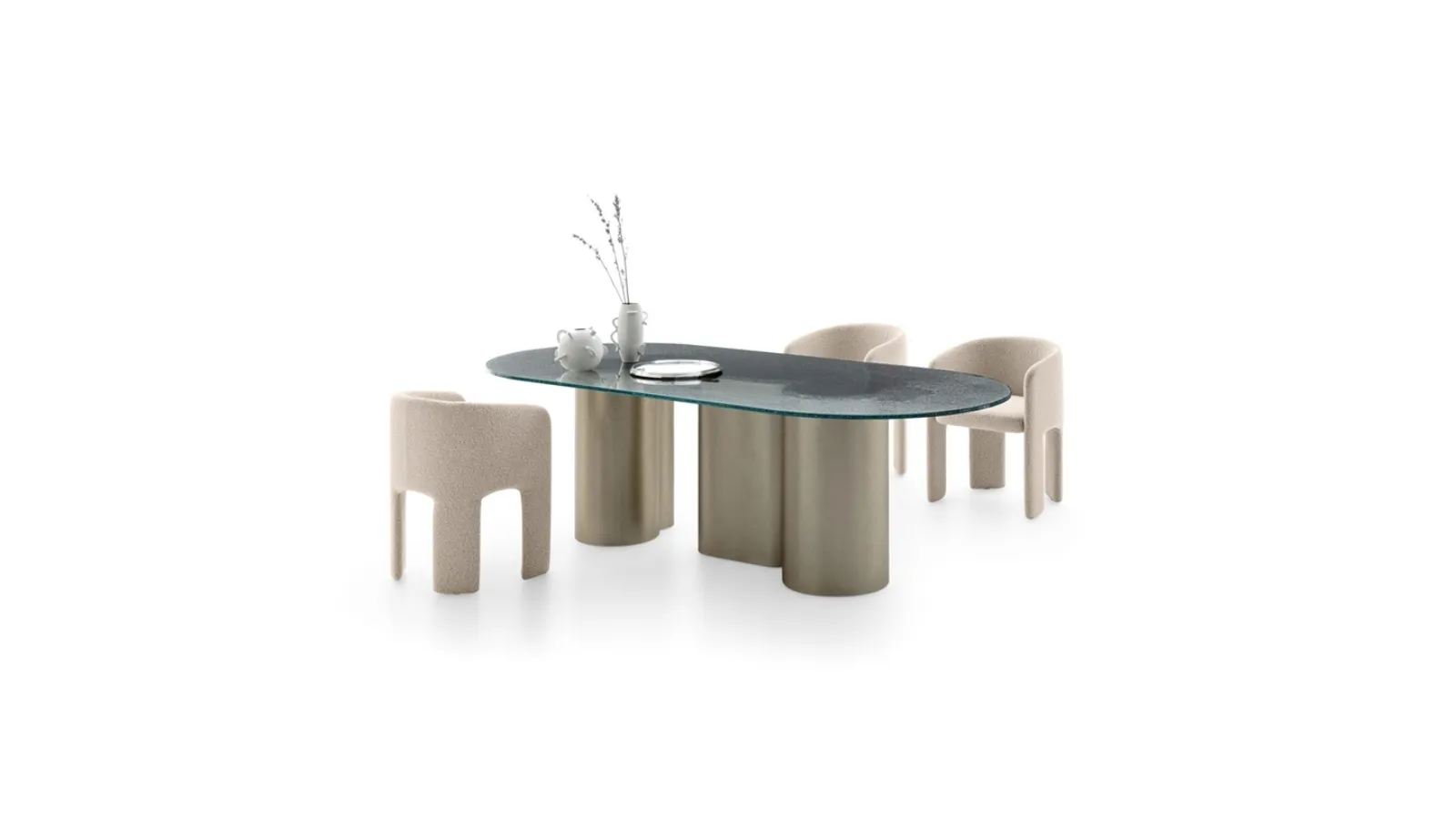 Oval design table Arcade with glass top and metal base by Ditre Italia