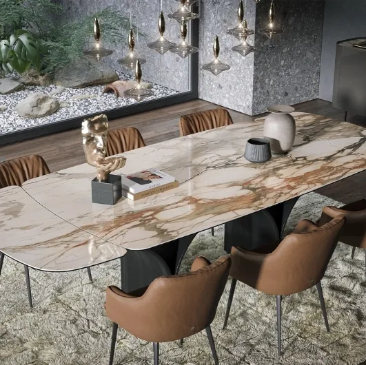 Extendable table Arco Ext in marble effect ceramic by Tonin Casa.