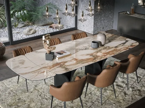 Extendable table Arco Ext in marble effect ceramic by Tonin Casa.
