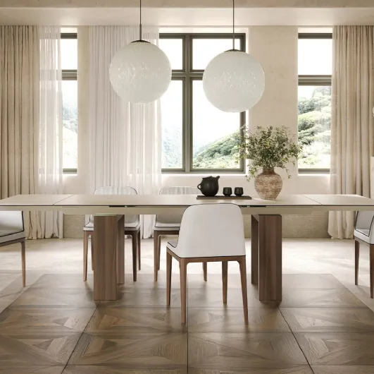 Brooklyn table in Travertine stoneware by Tonin Casa.