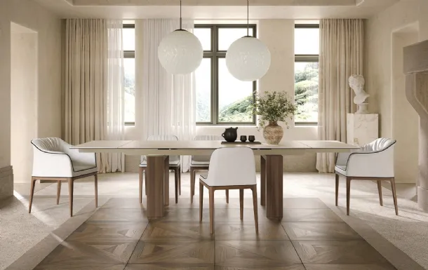 Brooklyn table in Travertine stoneware by Tonin Casa.
