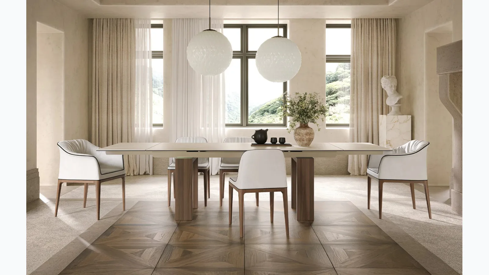 Brooklyn table in Travertine stoneware by Tonin Casa.