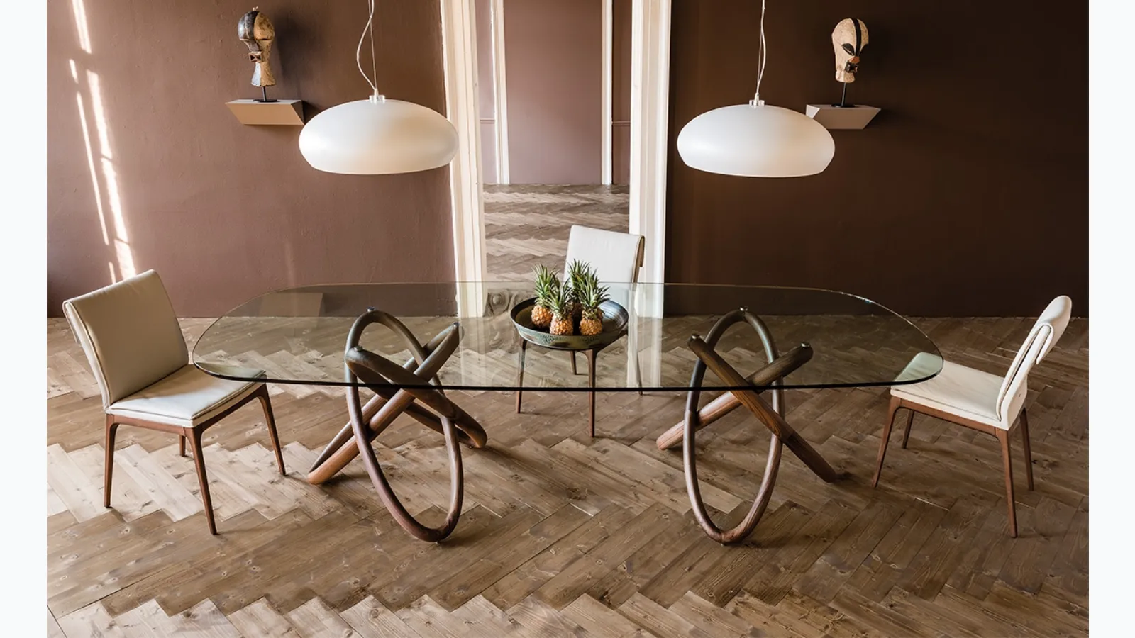 Table with glass top and wooden support 