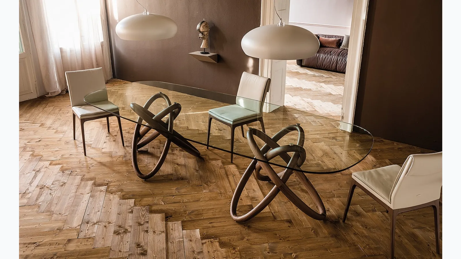 Table with glass top and wooden support Carioca by Cattelan Italia.