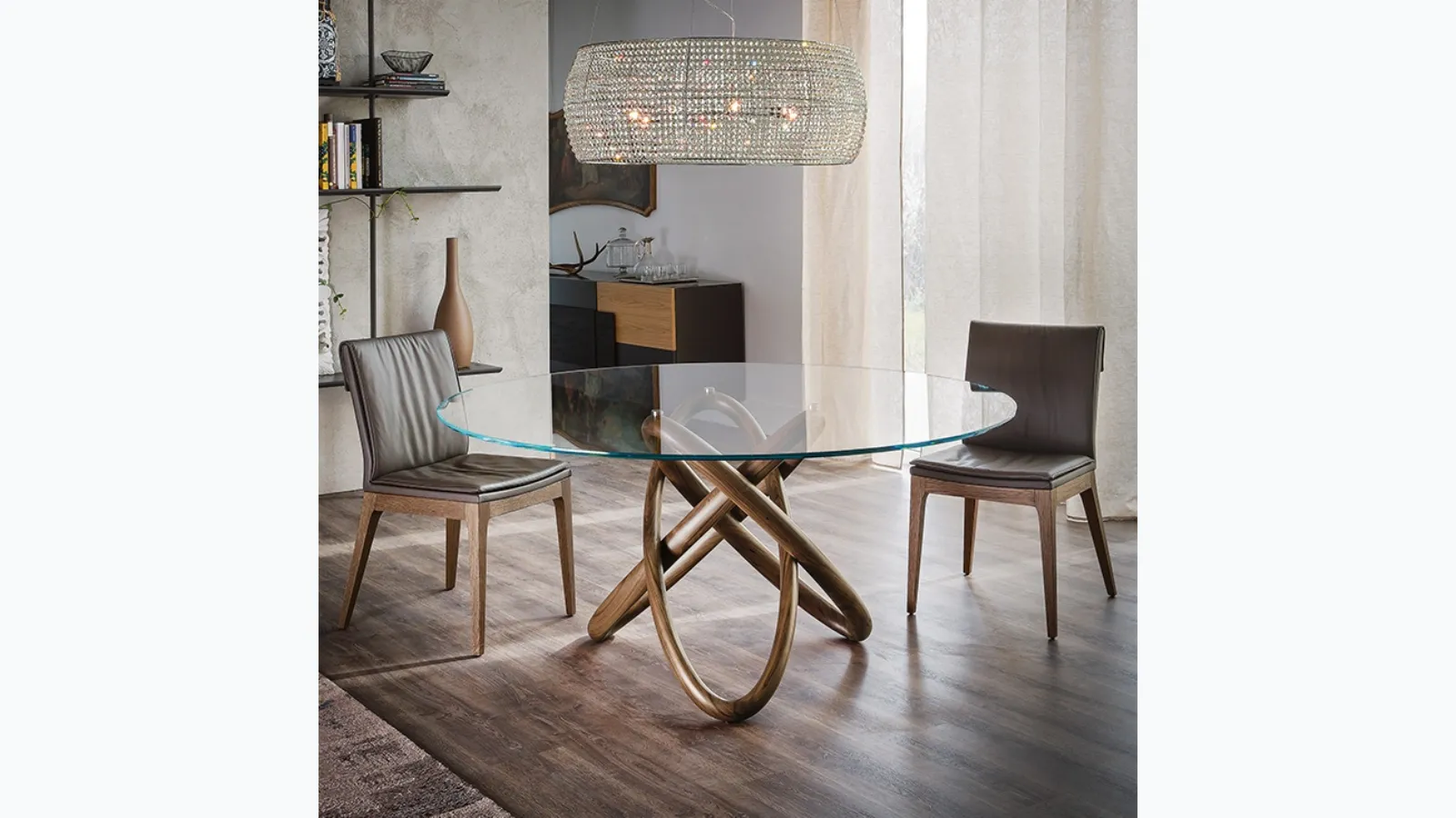 Table with round glass top and wooden base Carioca by Cattelan Italia