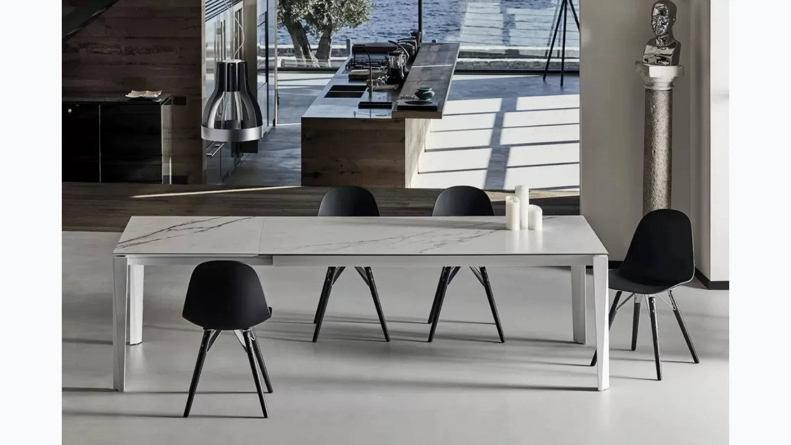 Extendable Chef table in SuperMarble by Bontempi.