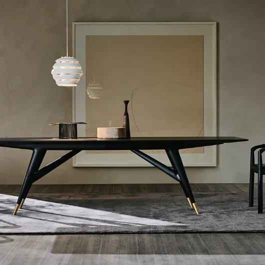 Design table D-859-1 in black-stained Ash wood with brass tips by Molteni & C.